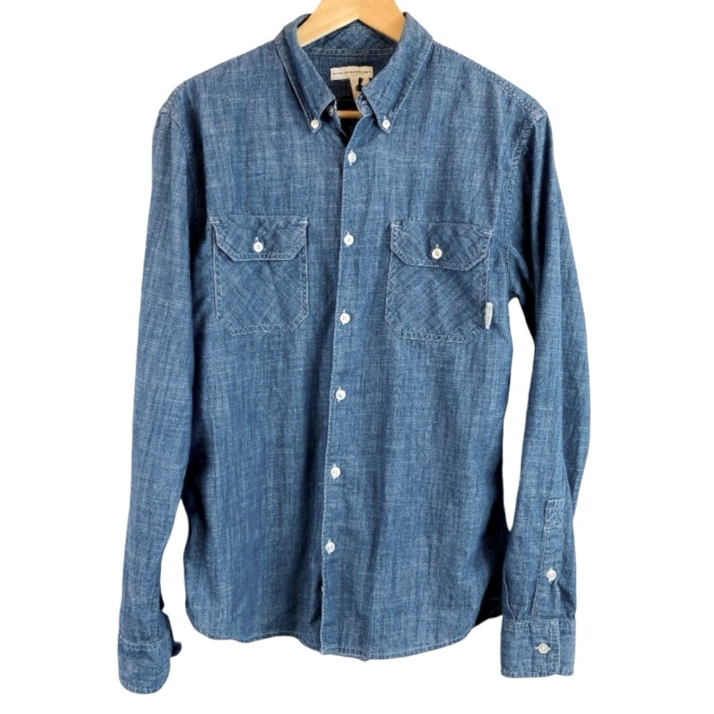Dyrdek DC Blue Denim Chambray Long Sleeve Button Down Shirt, Size Large